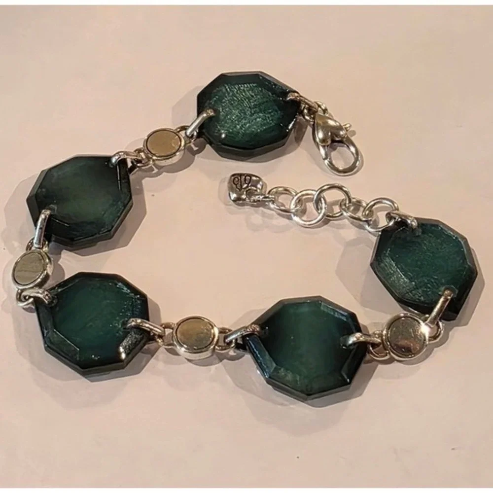 Brighton Silver Plated Octagon Jade‎ Green Stone Bracelet Jewelry